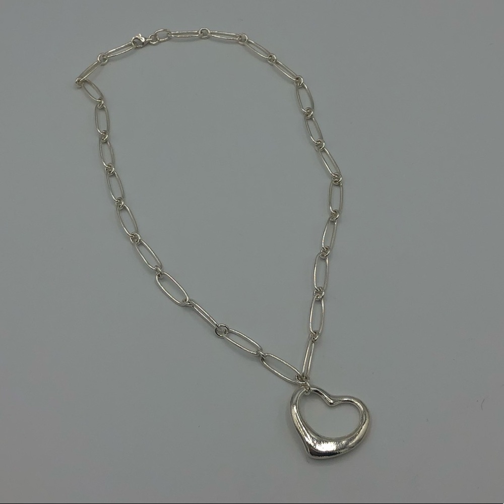 Sterling Silver Paper Clip Chain Heart Necklace - Picture 6 of 13